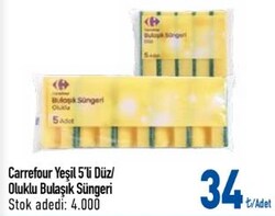 Carrefour Yeşil 5'li Düz/Oluklu Bulaşık Süngeri