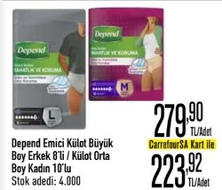 Depend Emici Külot Büyük Boy Erkek 8'li/Külot Orta Boy Kadın 10'lu 