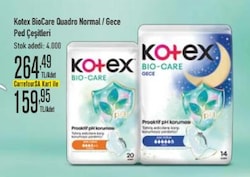 Kotex Biocare Quadro Normal/Gece Ped Çeşitleri