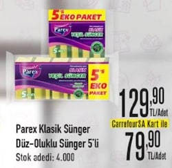 Parex Klasik Sünger Düz-Oluklu Sünger 5'li