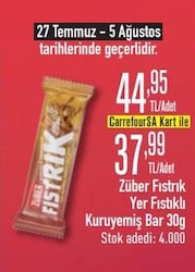 Züber Fıstrık Yer Fıstıklı Kuruyemiş Bar 30 g