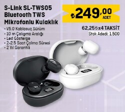 S-Link SL-TWS05 Bluetooth TWS Mikrofonlu Kulaklık
