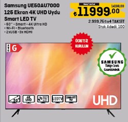 Samsung UE50AU7000 125 Ekran 4K UHD Uydu Smart Led TV