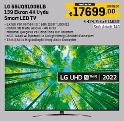 LG 55UQ81006LB 139 Ekran 4K Uydu Smart Led TV