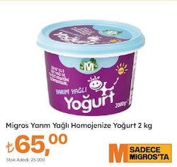 Migros Yarım Yağlı Homojenize Yoğurt 2 kg 