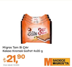 Migros Tam Bi Çıtır Kakao Kremalı Gofret 4x20 g