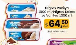 Migros Vanilya Dondurma 1 lt