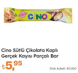 Cino Sütlü Çikolata Kaplı Gerçek Kayısı Parçalı Bar 25 G