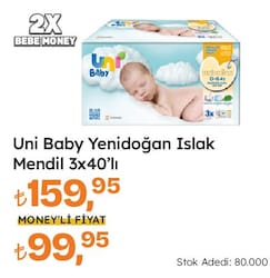 Uni Baby Yenidoğan 40 Yaprak 3'lü Paket Islak Mendil