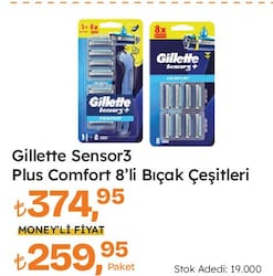 Gillette Sensor3+ Comfort 8'li Yedek Bıçak Başlığı