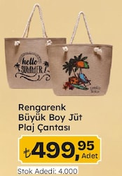 Rengarenk Büyük Boy Jüt Plaj Çantası