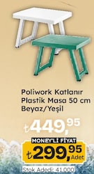 Poliwork Katlanır Plastik Masa Beyaz/Yeşil 50 cm