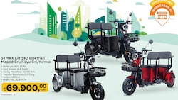 Stmax Elit 540 3 Tekerli 2 Kişilik Elektrikli Moped - Uzay Gri