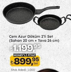 Cem Azur Döküm 2'li Set Sahan 20 cm+Tava 26 cm 