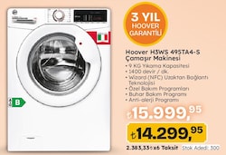 Hoover H3WS 495TA4-S 9 kg 1400 Devir Çamaşır Makinesi