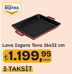 Lava Yekpare Çift Kulplu Dikdörtgen 26x32 cm Döküm Izgara Tava