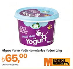 Migros Yarım Yağlı Homojenize Yoğurt 2 kg 