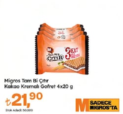 Migros Tam Bi Çıtır Kakao Kremalı Gofret 4x20 g