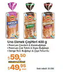 Uno Premium Çavdarlı ve Karabuğdaylı Ekmek 400 gr