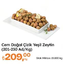Cem Doğal Çizik Yeşil Zeytin 201-230 Ad/Kg
