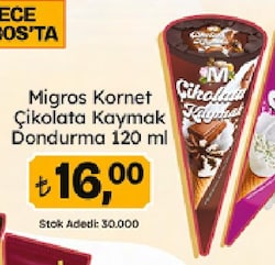 Migros Çikolata & Kaymak Kornet Dondurma 120 ml
