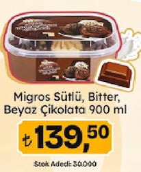 Migros Sütlü Bitter & Beyaz Çikolata Dondurma 900 ml