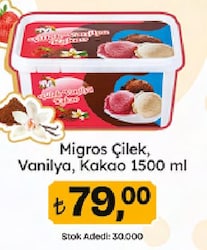 Migros Çilek & Vanilya & Kakao Dondurma 1.5 lt