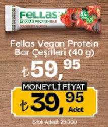 Fellas Vegan Çilek Kakaolu 40 gr Protein Bar