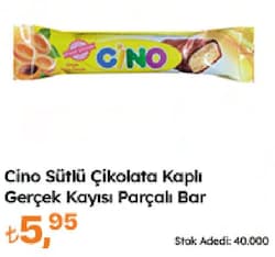 Cino Sütlü Çikolata Kaplı Gerçek Kayısı Parçalı Bar 25 G