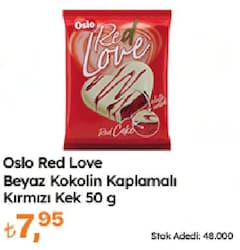 Oslo Red Love Beyaz Kokolin Kaplamalı Kırmızı Kek 50 g 