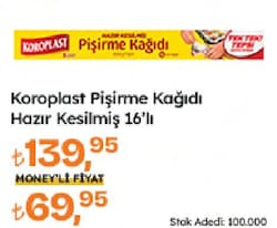 Koroplast Hazır Kesilmiş 42x37 cm 16 Yaprak Pişirme Kağıdı