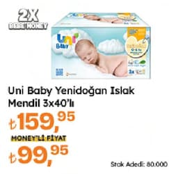 Uni Baby Yenidoğan 40 Yaprak 3'lü Paket Islak Mendil