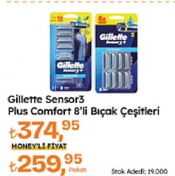 Gillette Sensor3+ Comfort 8'li Yedek Bıçak Başlığı