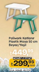 Poliwork Katlanır Plastik Masa Beyaz/Yeşil 50 cm