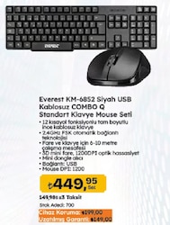 Everest KM-6852 Kablosuz Klavye Mouse Seti