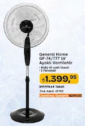 General Home GF-74 16 inç Ayaklı Vantilatör