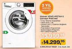 Hoover H3WS 495TA4-S 9 kg 1400 Devir Çamaşır Makinesi