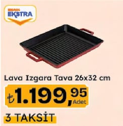 Lava Yekpare Çift Kulplu Dikdörtgen 26x32 cm Döküm Izgara Tava