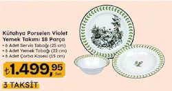Kütahya Porselen Violet Yemek Takımı 18 Parça