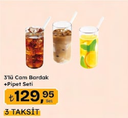 Cam Bardak 3'lü + Pipet Seti