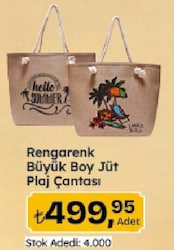 Rengarenk Büyük Boy Jüt Plaj Çantası