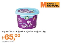 Migros Yarım Yağlı Homojenize Yoğurt 2 kg 