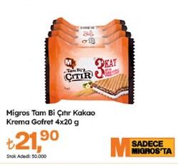 Migros Tam Bi Çıtır 80 gr Kakao Kremalı Gofret