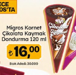 Migros Çikolata & Kaymak Kornet Dondurma 120 ml