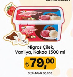 Migros Çilek & Vanilya & Kakao Dondurma 1.5 lt