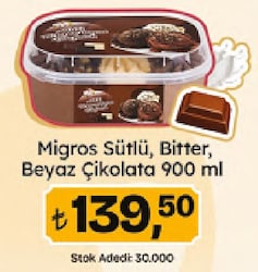 Migros Sütlü Bitter & Beyaz Çikolata Dondurma 900 ml