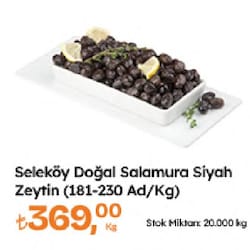 Seleköy Doğal Salamura Siyah Zeytin kg 181/230