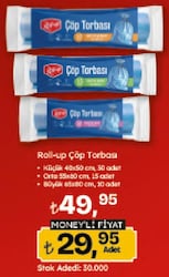 Roll-Up Battal Boy Mavi Çöp Poşeti 10'lu