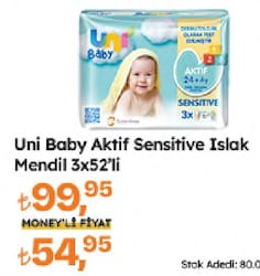 Uni Baby Aktif Sensitive 52 Yaprak 3'lü Paket Islak Mendil