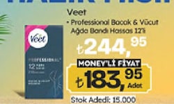 Veet Professional Hassas Ciltler için Bacak ve Vücut Bölgesi 12'li Sir Ağda Bandı
